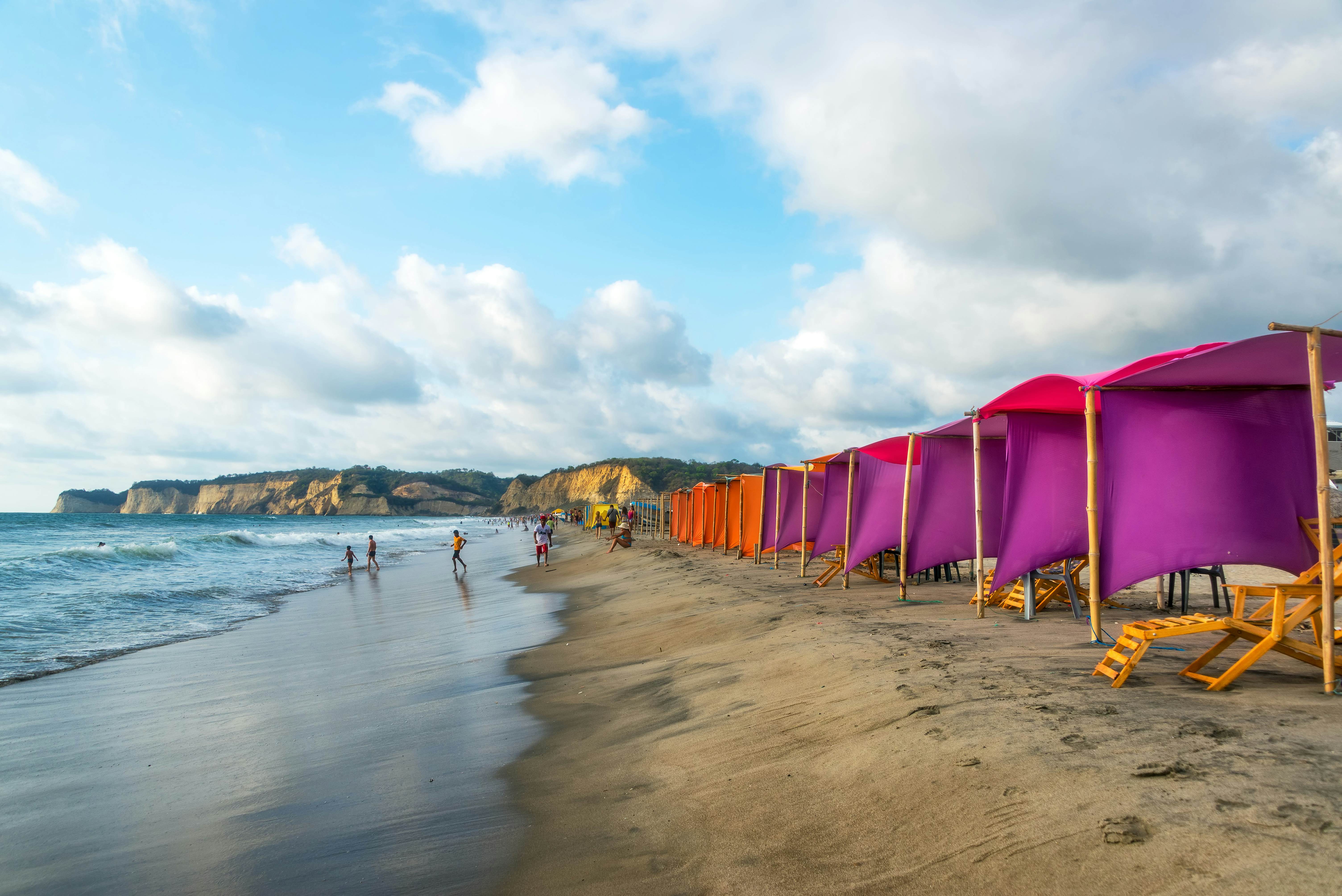 Canoa, Ecuador - February 20, 2015: Activity in the late afternoon on the beach in Canoa, Ecuador on February 20, 2015
